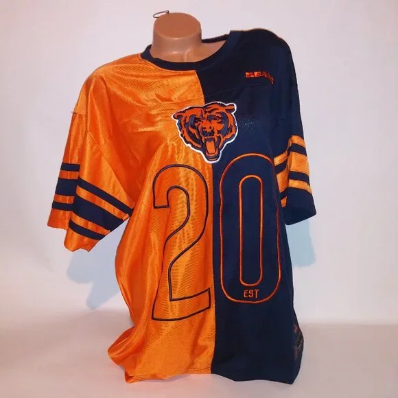 Chicago Bears Jersey NFL Football Mens Navy Blue Orange 50/50 Short Sleeve Crew - Picture 12 of 16